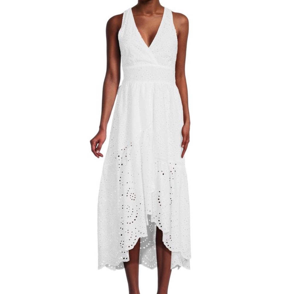 Stitch drop eyelet white midi dress